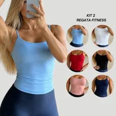 Kit 2 Regata Fitness Blusa Feminino Liso Poliamida Slim Camiseta Academia Verão