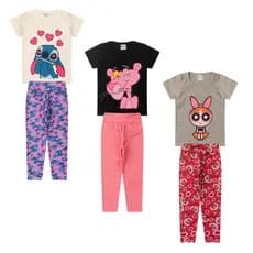 Kit 3 Conjuntos Estampados Blusa e Legging Juvenil - Feminino/Menina Tamanho 10 ao 16 Verão