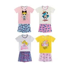 Kit 4 Conjuntos Estampados Pijama Menina  Infantil  Verão Algodão