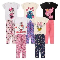 Kit 5 Conjunto Estampados Blusa e Legging Infantil - Feminino/Menina Tamanho 3 ao 14 Verão