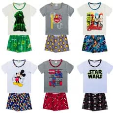 Kit Sortido 3 Pijamas Estampados 3 Camisetas + Bermudas Masculino/Menino Infantil Verão 3 ao 8