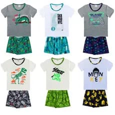 Kit Sortido 4 Pijamas 4 Camisetas + 4 Bermudas Masculino/Menino Infantil Juvenil Verão 03 ao 16
