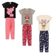 Kit 3 Conjunto Estampados Blusa e Legging Infantil - Feminino/Menina Tamanho 3 ao 8 Verão