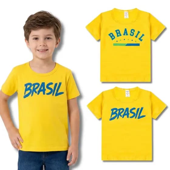 Camiseta do Brasil Menino/Masculina Copa Infantil Juvenil do 4 ao 12
