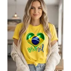 Camiseta Camisa Feminina Algodão T-Shirt Brasil Copa do Mundo Estampada