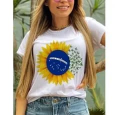 Camiseta Feminina Premium Tshirt blusa Brasil girassol Borboleta Copa do Mundo 2026 100% Algodao