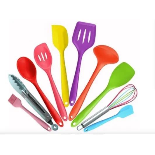 Conjunto de utensílios de silicone para cozinha colorido com 12 peças - Safe Buy - Lindo kit de cozinha