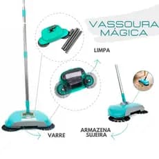 Vassoura Mágica 3 em 1 Rotacional - Varre, Coleta e Armazena - 360º de Eficiência sem Energia Elétrica