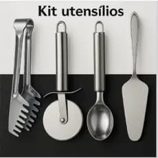 Kit Utensílios de Cozinha Cortador de Pizza, Colher de Sorvete, Pegador de Massas, Espátula de Bolo