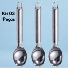 Kit 03 Colheres/Pegador de Sorvetes  Açai em Aço Inox Profissional Para Sorveterias e Cozinha