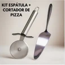 Kit Espátula de Bolo + Cortador de Pizza Aço Inox 2 Peças Multiuso Cozinha