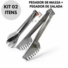 Kit 02 Itens - Pegador de Massas e Macarrão + Pegador de Saladas em Aço Inox Utensílios de Cozinha
