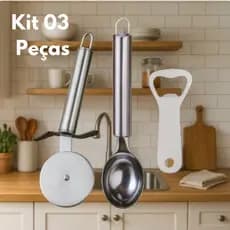 Cortador de Pizza + Colher de Sorvete + Abridor de Garrafa Kit 3 Pçs Aço Inox Utensílios de Cozinha