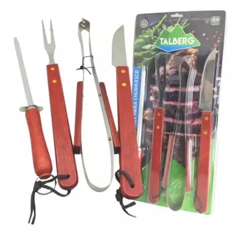 Conjunto Churrasqueiro Cozinha Faca Pegador Garfo Chaira 4pç kit churrasco Talberg