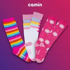 Meia 3/4 Menina Infantil Cano Alto Delicada Várias Estampas Inverno Frio Quentinha Promoção Camin