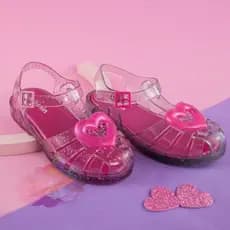 Sandália Aranha Infantil Menina Coração Glitter Delicada Confortável Antiderrapante Camin Promoção