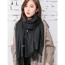 Cachecol Lenço Longo Feminino Echarpe /Pashmina Cor Lisa Com Borla Para Inverno