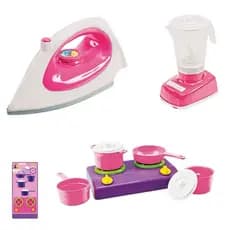 kit dona de casa mirim brinquedos infantil fogão ferro panelas liquidificador