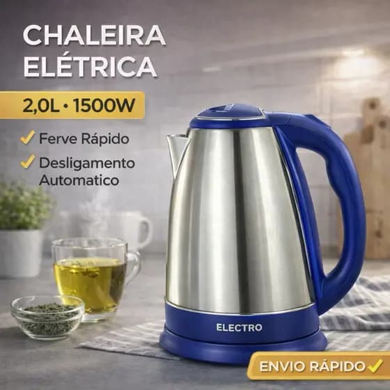 Chaleira Elétrica Inox 2L 1500W Electro Ferve Rápido Desligamento Automático 220V azul