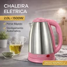 Chaleira Elétrica Inox 1,8L 1500W Super Rápida Desligamento Automático Ideal Café Chá ROSA 220v