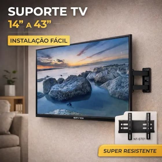 Suporte Fixo para TV 14 a 43 Polegadas North Tech NT-ST01 | Aço Reforçado | Ultra Slim