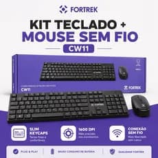 Kit Teclado e Mouse Sem Fio Fortrek CW11 Wireless 1600 DPI Slim Keycaps