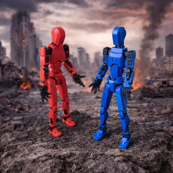 Boneco Dummy Articulado 13cm Desmontado – Kit com 2 Vermelho e Azul