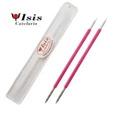 Kit 02 Palito Bastão Isis Cutelaria Aço inox Cabo de silicone Rosa Original