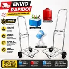 Carrinho Maleiro Dobrável Compacto 60kg Carga Caixa Térmica cooler feira multiuso