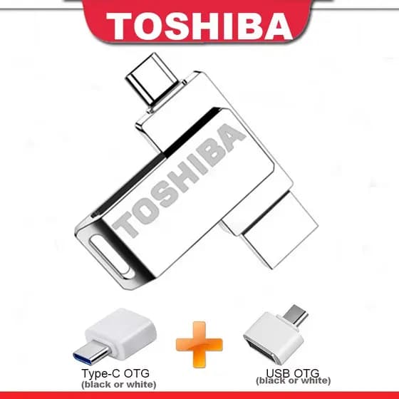 Toshiba USB Flash Drive Pen De Metal 128GB Tb 1 2TB 2.0 2 Em 1 Dupla De Memória Com Livre OTG