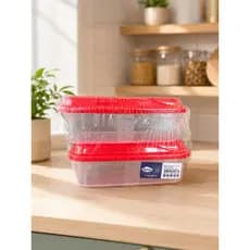 Conjunto de Potes Plásticos Retangulares 850ml com Tampa Vermelha – Kit 2 Unidades para Alimentos