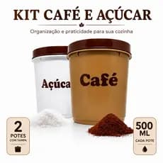 Kit 2 Potes Café e Açúcar 1L Plástico c/ Tampa Rosca