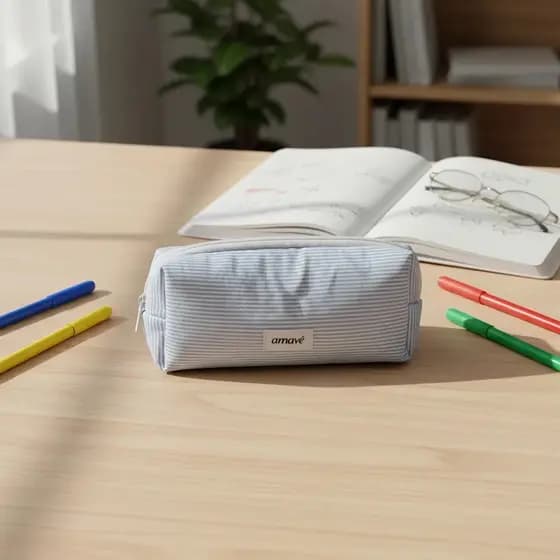 Estojo Escolar Feminino Box Listrado 100% Algodão Amavê Porta Lápis e Canetas Aesthetic Organizador