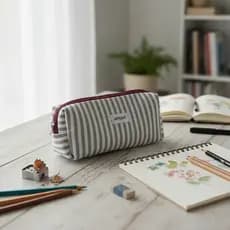 Estojo Escolar Feminino Box Listrado 100% Algodão Amavê | Porta Lápis Canetas Aesthetic Organizador
