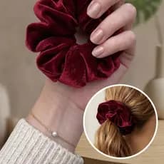 Kit 3 Scrunchies de Veludo Elástico Bordô - Xuxinha Amarrador de Cabelo Antifrizz Não Quebra o Fio
