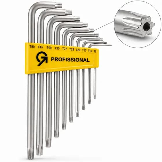 Jogo Chave Torx Tipo L T9 A T50 Com Furo 10 Peças Profissional Em Aço Resistente Kit Longo Para Parafusos Torx Manutençã