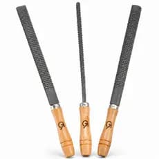 Kit Jogo 3 Limas Grosa 8" Madeira Profissional Chata Redonda Meia Cana Cabo Madeira Desbaste Marceneiro Carpintaria Alta