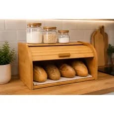 Porta Pão de Bambu com Tampa Retrátil Armazenamento de Pães 38x23x19cm
