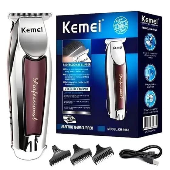 Máquina De Acabamento Barbearia Barba Cabelo Bigode Profissional Kemei Km-9163 Envio Imediato