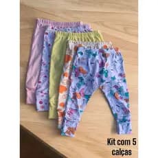 Kit 5 Pçs Mijão Calça Malha 100% Algodão Vira Pé Menino ou Menina