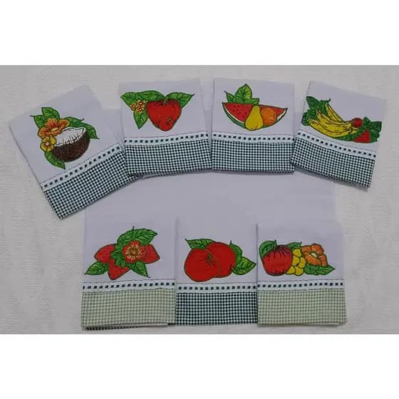 Pano De Prato Kit com 07 Peças Bordado Com Barrado Ótimo Preço