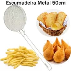 Escumadeira Peneira para Fritura - 50 cm - Modelo Industrial - Batata Pastel Salgados Coxinhas - Grande - INOX - PANAMI