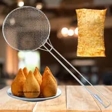 Escumadeira Peneira Metal para Fritura GRANDE INOX de 50 cm Modelo Industrial - Batata Pastel Salgado Coxinha - PANAMI