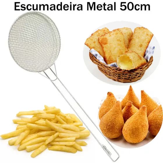 Escumadeira Peneira para Fritura 50 cm - Modelo Industrial Batata Pastel Salgados Coxinhas - Grande - INOX - PANAMI