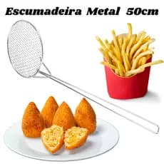 Escumadeira Peneira para Fritura 50 cm Modelo Industrial - Batata Pastel Salgados Coxinha - Grande - INOX - PANAMI