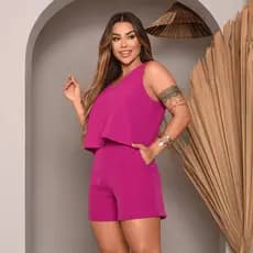 Conjunto Feminino Short e Blusa Alfaiataria Moda Verão Praia Elegante