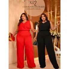 Kit 2 Conjunto Feminino Plus Size Calça Pantalona e Regata Casual Elegante e Despojado
