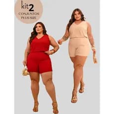 Kit 2 Conjuntos Regata e Short Plus Size Elegante Casual E Despojado