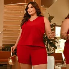 Conjunto Plus Size Alfaiataria Feminino Short e Blusa Regata Verão Elegante Curve +