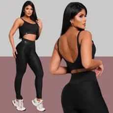 Conjunto Fitness Feminino Top Legging Cintura Alta Suplex Strong
